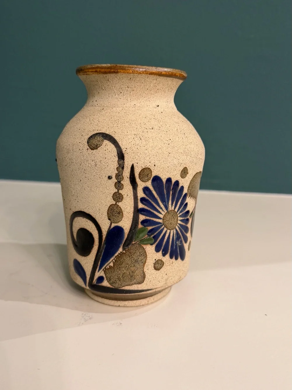 Vintage Tonala Mexican Pottery Vase Floral 6”